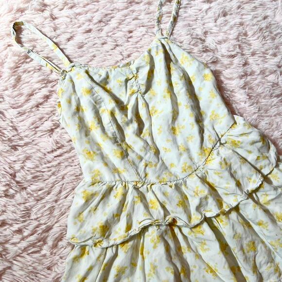 Yellow Floral Babydoll Tiered Ruffle Cottage Core Coquette Airy Summer Dress - Picture 2 of 6
